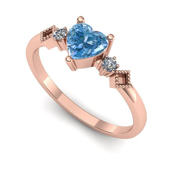 Inel din aur roz cu diamant de laborator albastru