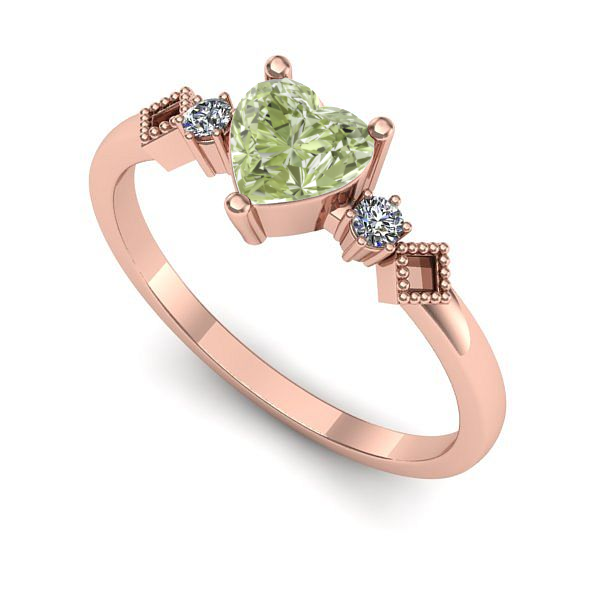 Inel logodna din aur roz cu diamant de laborator verde