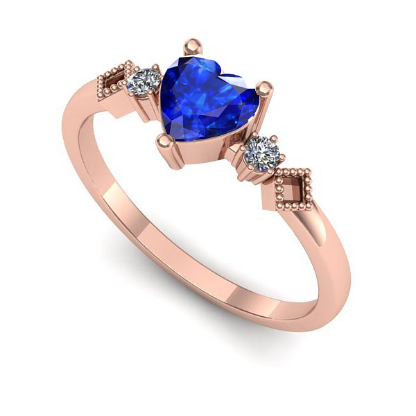 Inel de logodna din aur roz cu safir
