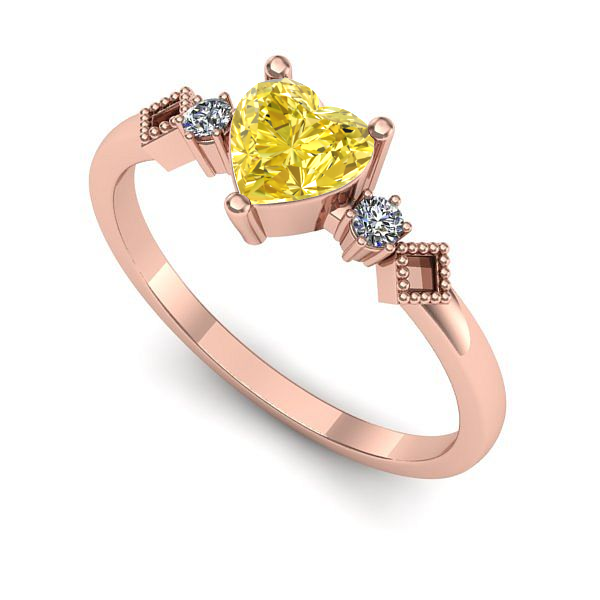 Inel de logodna din aur roz cu safir galben