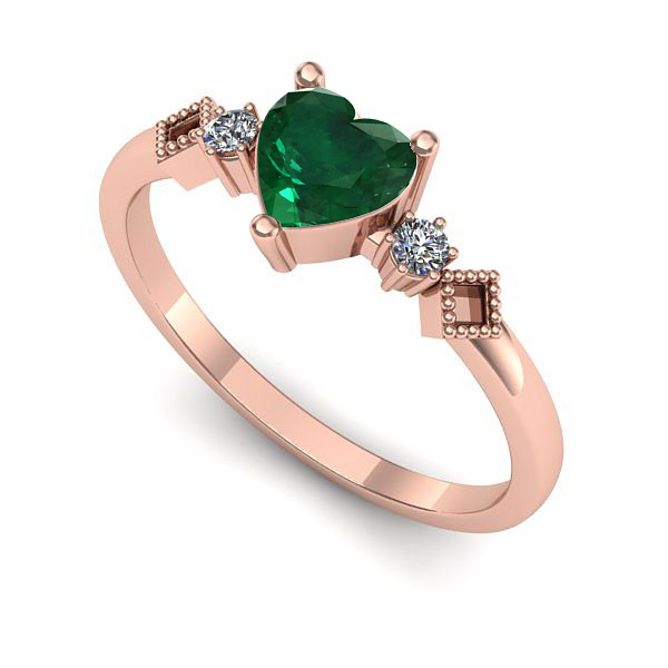 Inel din aur roz cu smarald