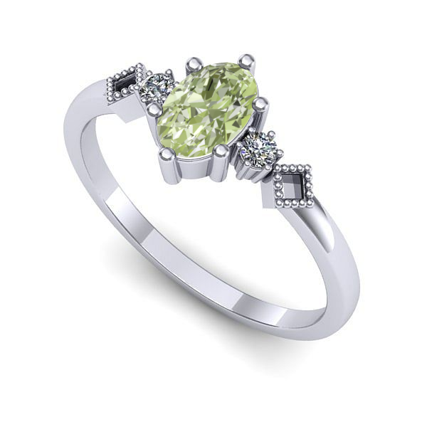 Inel logodna din aur alb cu diamant de laborator verde