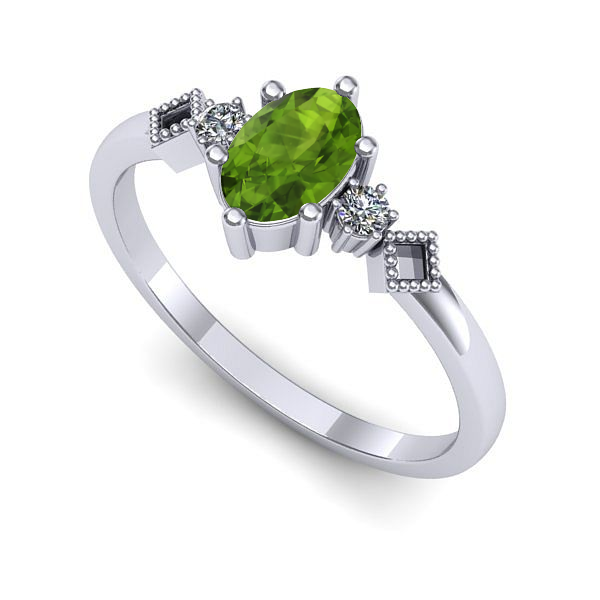 Inel de logodna din aur alb cu peridot