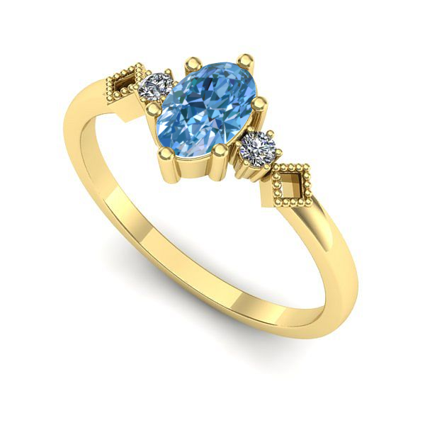 Inel din aur galben cu diamant de laborator albastru