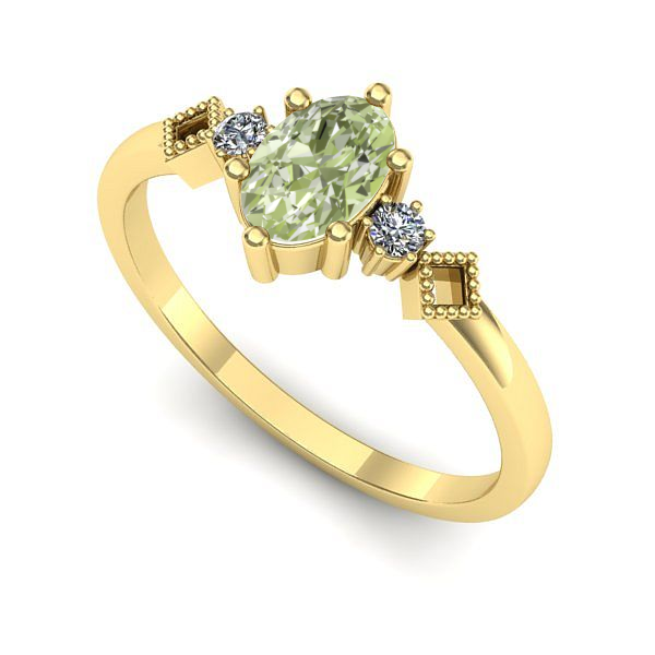 Inel din aur galben cu diamant de laborator verde