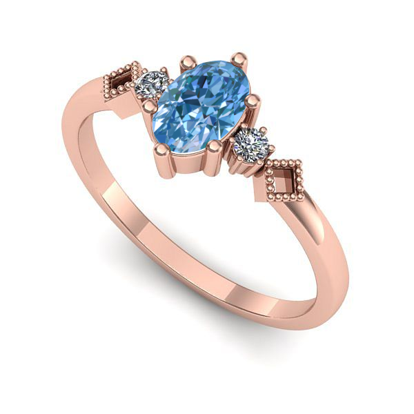 Inel logodna din aur roz cu diamant de laborator albastru