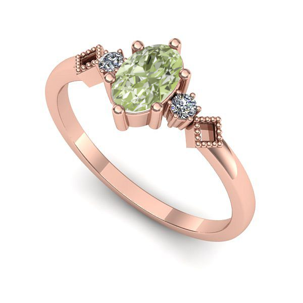 Inel logodna din aur roz cu diamant de laborator verde