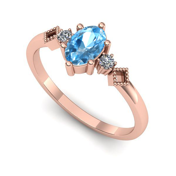 Inel logodna din aur roz cu topaz blue