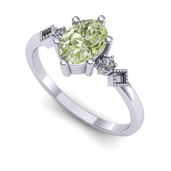 Inel de logodna din aur alb cu diamant de laborator verde