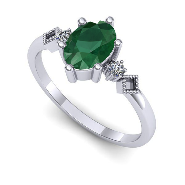 Inel logodna din aur alb cu smarald