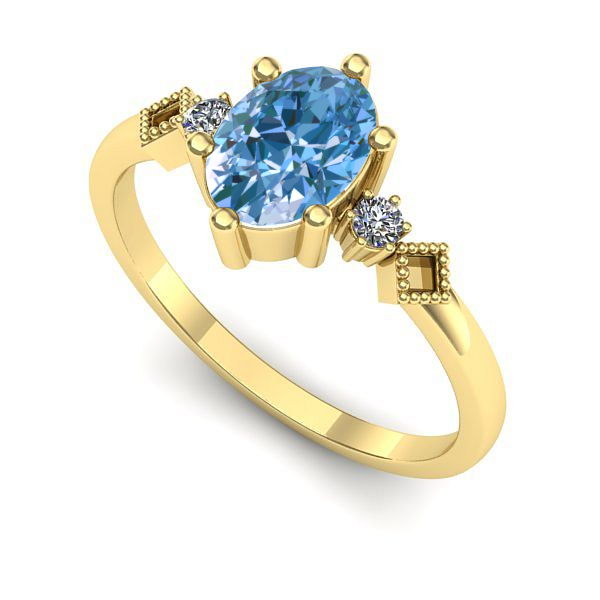 Inel din aur galben cu diamant de laborator albastru