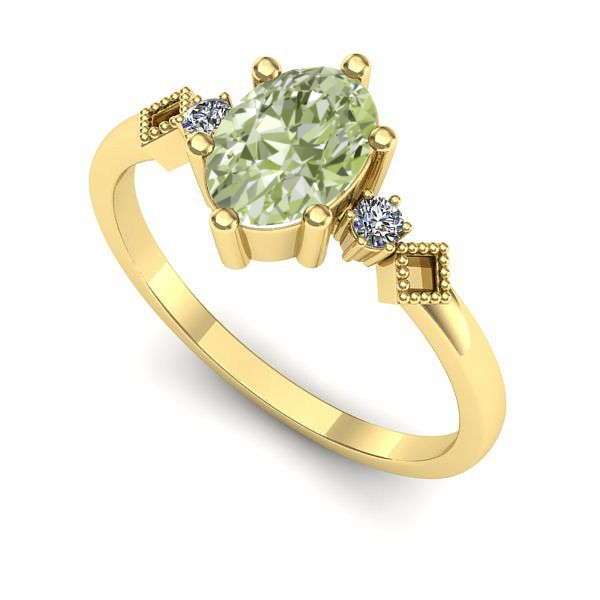 Inel logodna din aur galben cu diamant de laborator verde