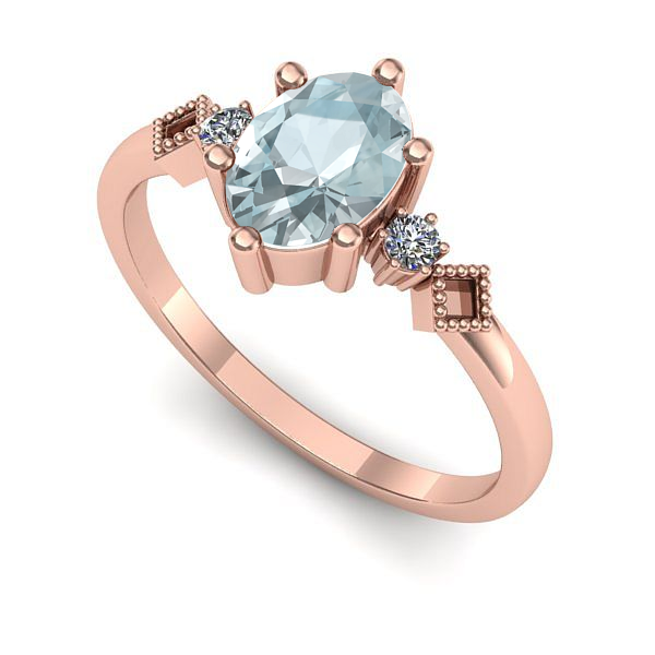 Inel logodna din aur roz cu aquamarin