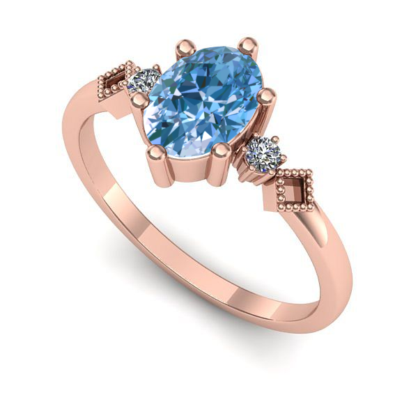 Inel logodna din aur roz cu diamant de laborator albastru