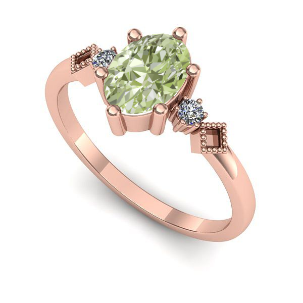 Inel logodna din aur roz cu diamant de laborator verde