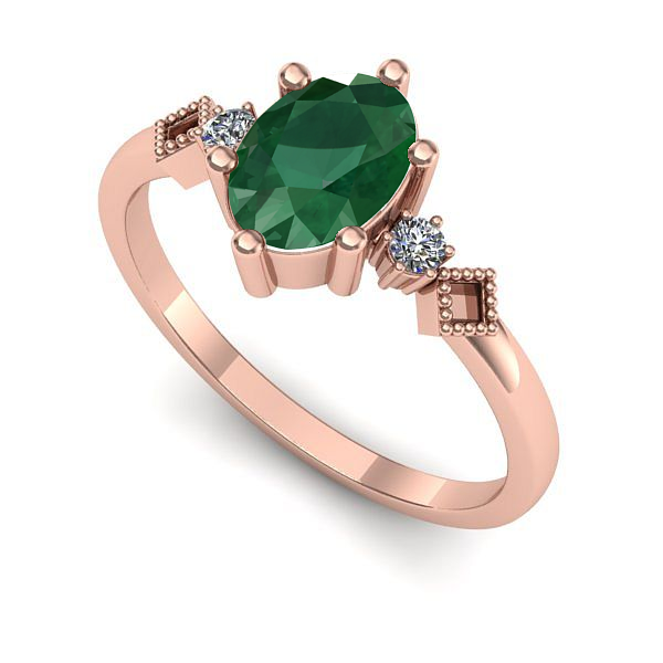 Inel logodna din aur roz cu smarald