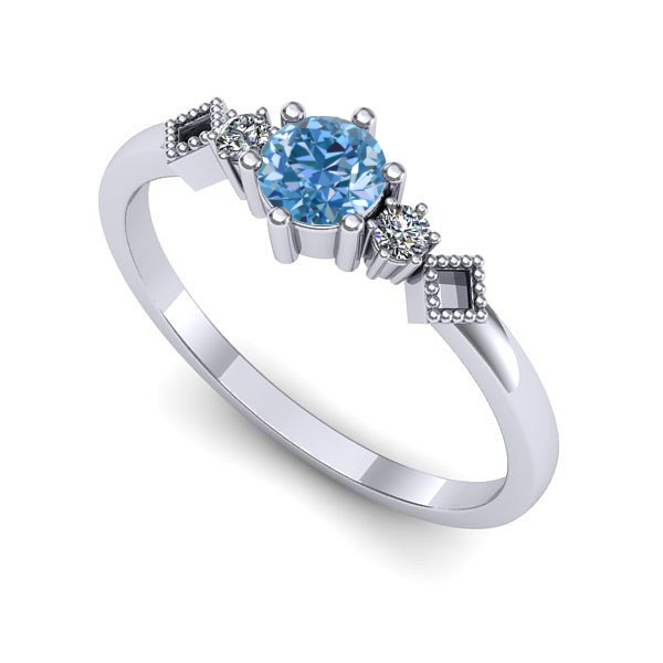 Inel din aur alb cu diamant de laborator albastru