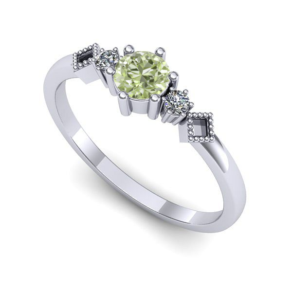 Inel de logodna din aur alb cu diamant de laborator verde