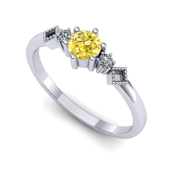 Inel de logodna din aur alb cu safir galben