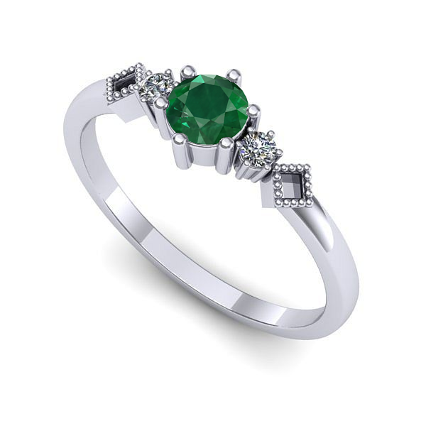 Inel logodna din aur alb cu smarald