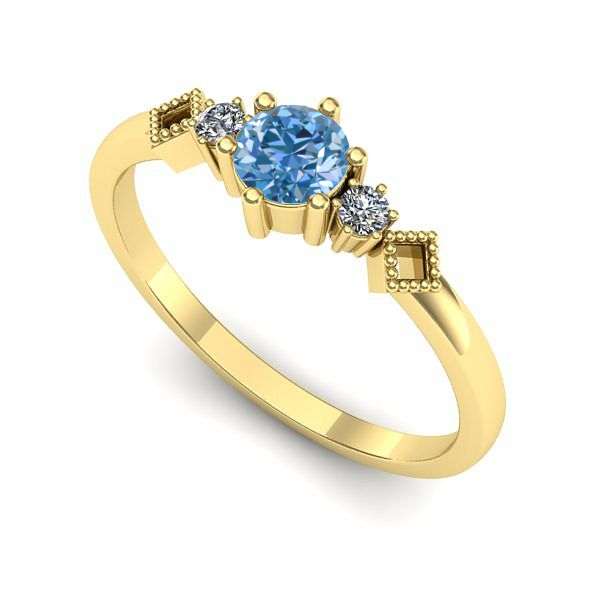Inel logodna din aur galben cu diamant de laborator albastru