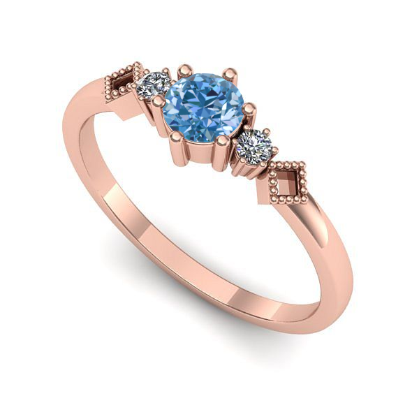Inel de logodna din aur roz cu diamant de laborator albastru