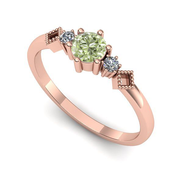 Inel de logodna din aur roz cu diamant de laborator verde