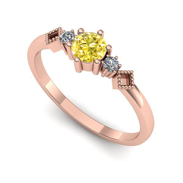 Inel logodna din aur roz cu safir galben