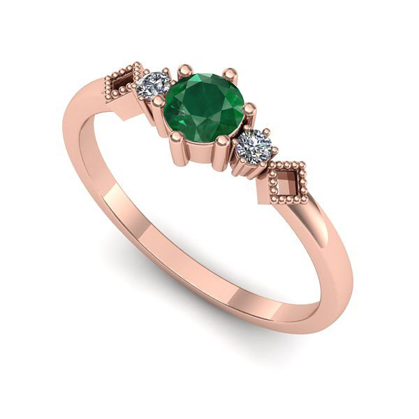 Inel logodna din aur roz cu smarald