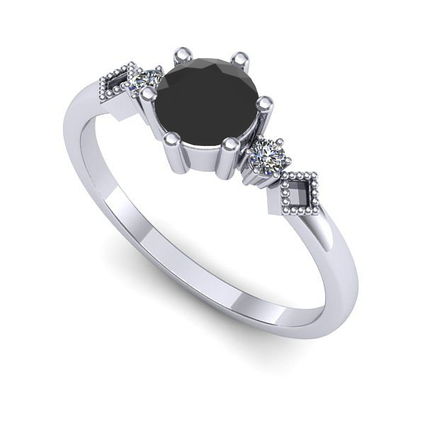 Inel logodna din aur alb cu diamant negru