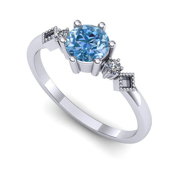 Inel logodna din aur alb cu diamant de laborator albastru