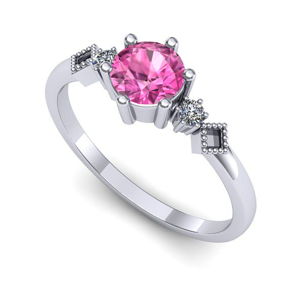 Inel logodna din aur alb cu safir roz