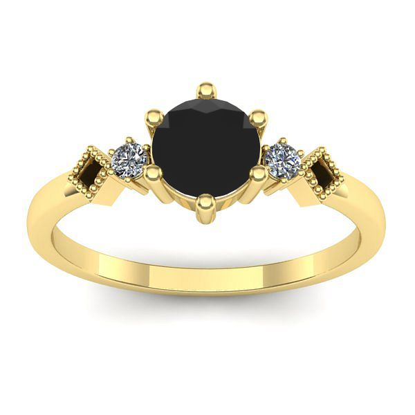 Inel de logodna cu diamant negru rotund