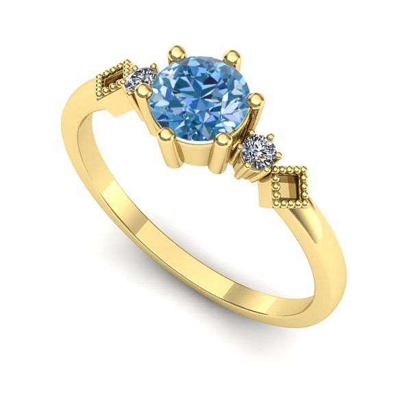 Inel de logodna din aur galben cu diamant de laborator albastru