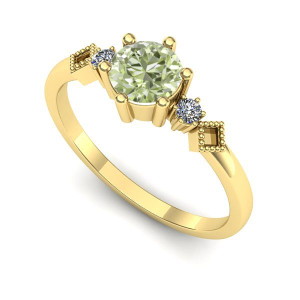 Inel de logodna din aur galben cu diamant de laborator verde