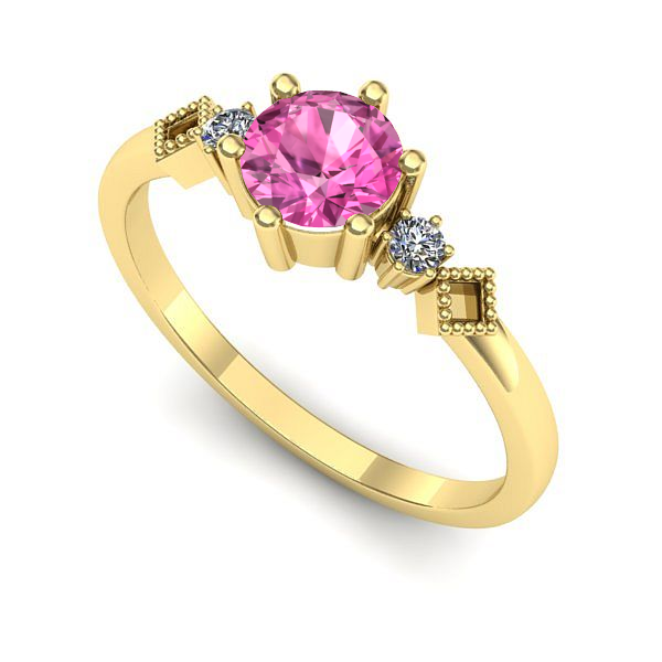 Inel logodna din aur galben cu safir roz