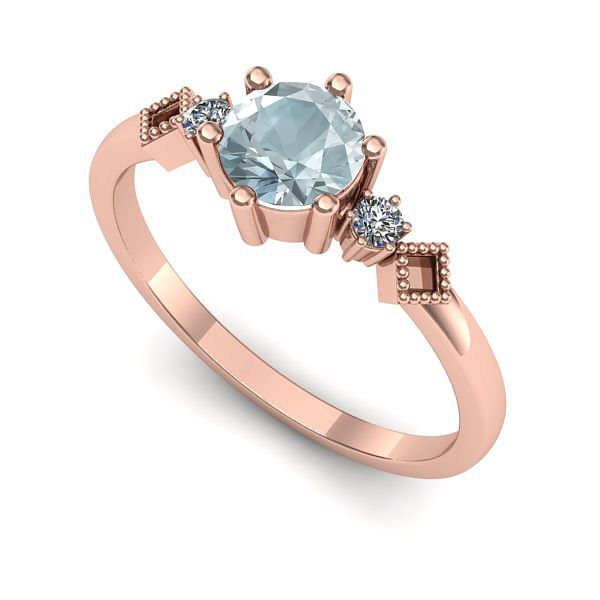 Inel de logodna din aur roz cu aquamarin