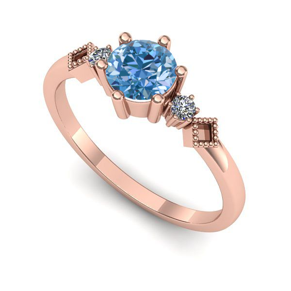 Inel logodna din aur roz cu diamant de laborator albastru