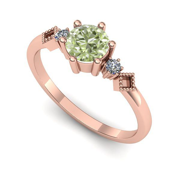 Inel logodna din aur roz cu diamant de laborator verde