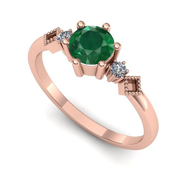 Inel de logodna din aur roz cu smarald