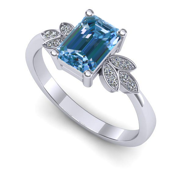 Inel din aur alb cu diamant de laborator albastru