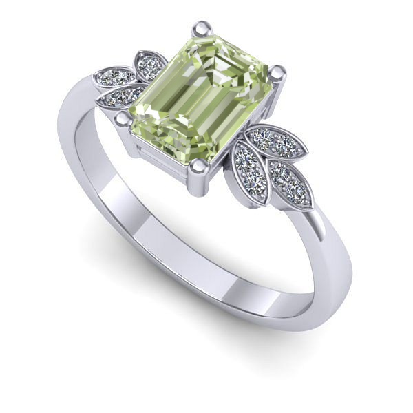 Inel logodna din aur alb cu diamant de laborator verde