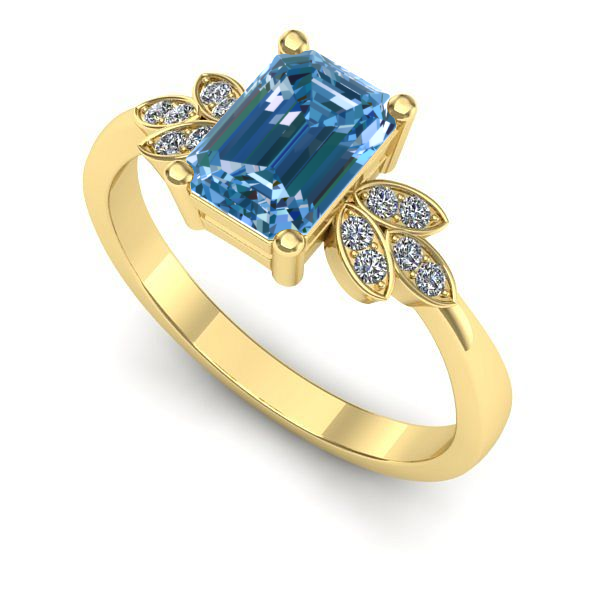 Inel de logodna din aur galben cu diamant de laborator albastru