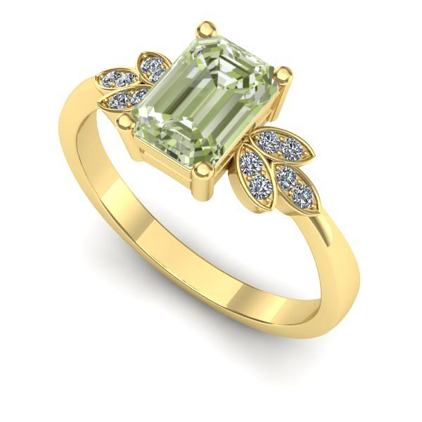 Inel din aur galben cu diamant de laborator verde