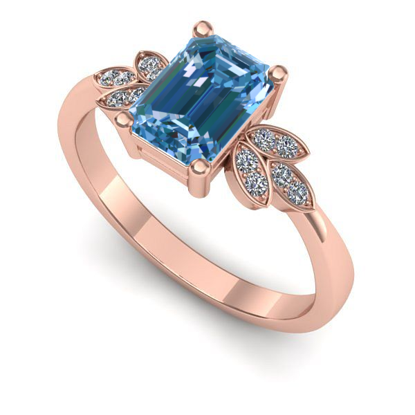 Inel logodna din aur roz cu diamant de laborator albastru