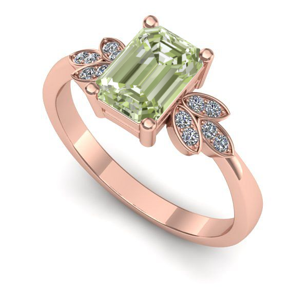 Inel de logodna din aur roz cu diamant de laborator verde