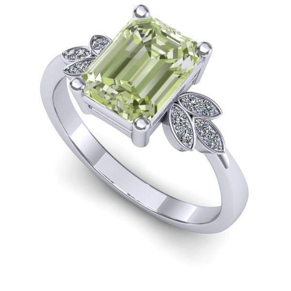 Inel din aur alb cu diamant de laborator verde