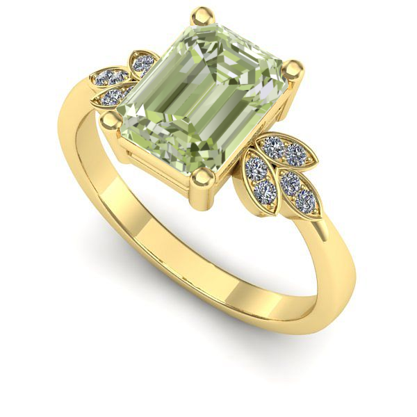 Inel logodna din aur galben cu diamant de laborator verde