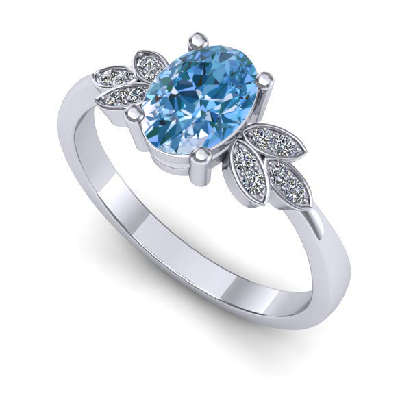 Inel logodna din aur alb cu diamant de laborator albastru