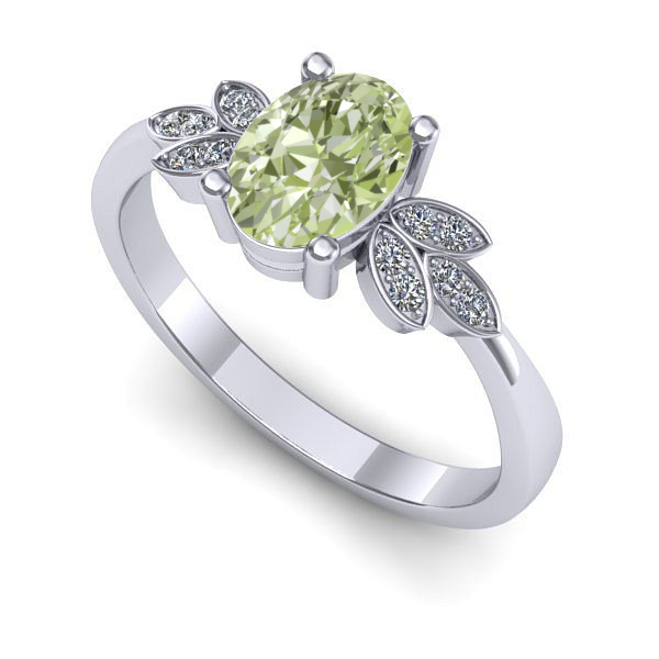 Inel din aur alb cu diamant de laborator verde